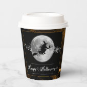 Orange Hexe Silhouette Halloween Pappbecher (Vorderseite)