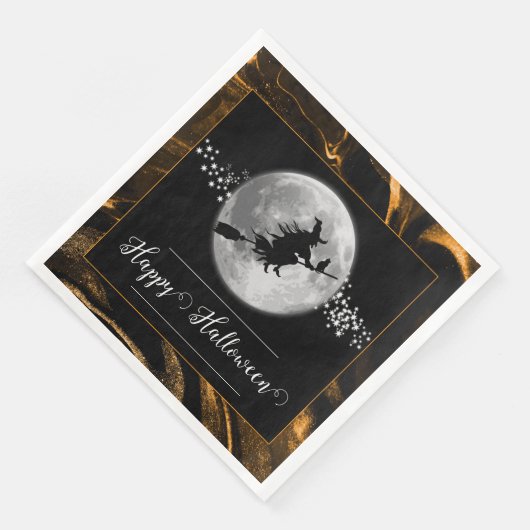 Orange Hexe Silhouette Halloween Serviette (Ecke)