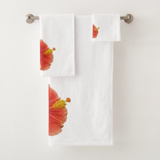 Orange Hibiscus Flower Tropical Floral Badhandtuch Set (Insitu)