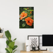 Orange Hibisken Blume Art Print Poster (Heimbüro)