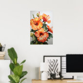 Orange Hibisken Blume Art Print Poster (Heimbüro)