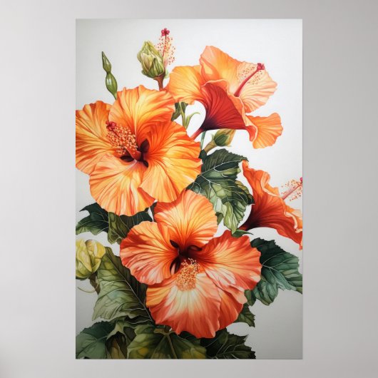 Orange Hibisken Blume Art Print Poster (Vorne)