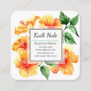 Orange Hibisken Blume Business Card mit QR Code Quadratische Visitenkarte