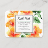 Orange Hibisken Blume Business Card mit QR Code Visitenkarte (Vorderseite)