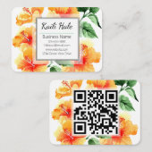 Orange Hibisken Blume Business Card mit QR Code Visitenkarte (Vorne/Hinten)