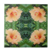 Orange Hibisken Blume Muster Fliese (Vorderseite)