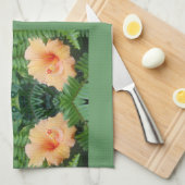 Orange Hibisken Blume Muster Geschirrtuch (Viertel Falte)