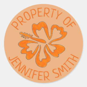 Orange Hibisken Blume Personalisierte Eigenschaft  Runder Aufkleber