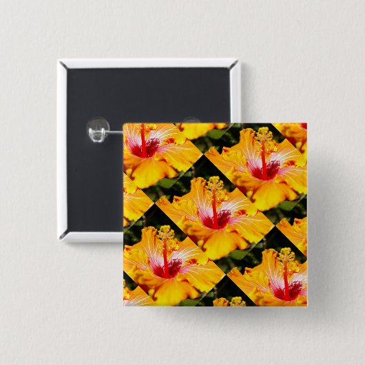Orange Hibisken Blume Seitenansicht Button (Vorne & Hinten)