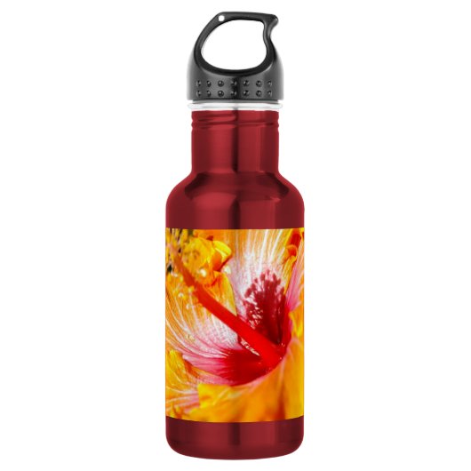 Orange Hibisken Side View Trinkflasche (Vorderseite)