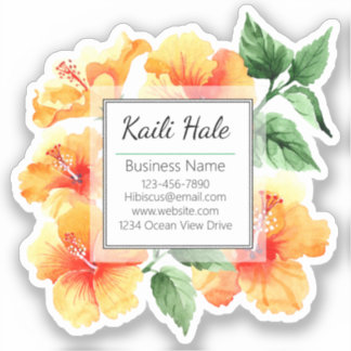 Orange Hibiskus Blume Vinyl Business Card Aufklebe Aufkleber