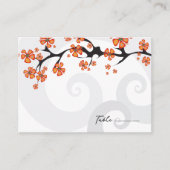 Orange Hibiskus Fusion Grey Swirl Tropical Wedding Platzkarte (Vorderseite)