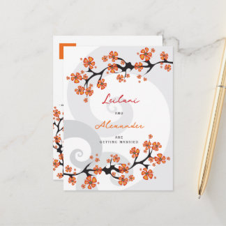 Orange Hibiskus Grau Wirbel Tropical Save the Date Ankündigungspostkarte