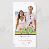 Orange Hibiskus Tropical Aquamarin Waves Beach Fot Save The Date (Vorne/Hinten)