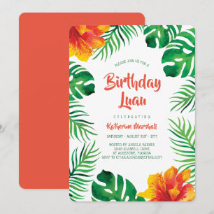 Orange Hibiskus Tropical Blätter Birthday Luau Einladung