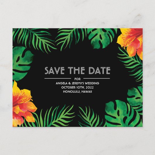 Orange Hibiskus Tropical Save the Date Postkarte (Vorderseite)