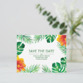 Orange Hibiskus Tropical Save the Date Postkarte (Stehend Vorderseite)