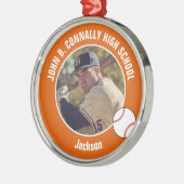 Orange High School Baseballspieler Foto Weihnachte Ornament Aus Metall (Links)