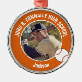 Orange High School Baseballspieler Foto Weihnachte Ornament Aus Metall (Vorne)