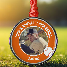 Orange High School Baseballspieler Foto Weihnachte Ornament Aus Metall