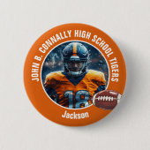 Orange High School Football Player Foto Button (Vorderseite)