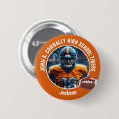 Orange High School Football Player Foto Button (Vorne & Hinten)