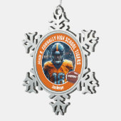 Orange High School Football Player Foto Custom Schneeflocken Zinn-Ornament (Rechts)