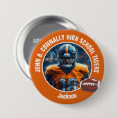 Orange High School Football Player Foto Groß Button (Vorne & Hinten)