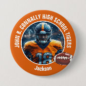 Orange High School Football Player Foto Groß Button (Vorderseite)