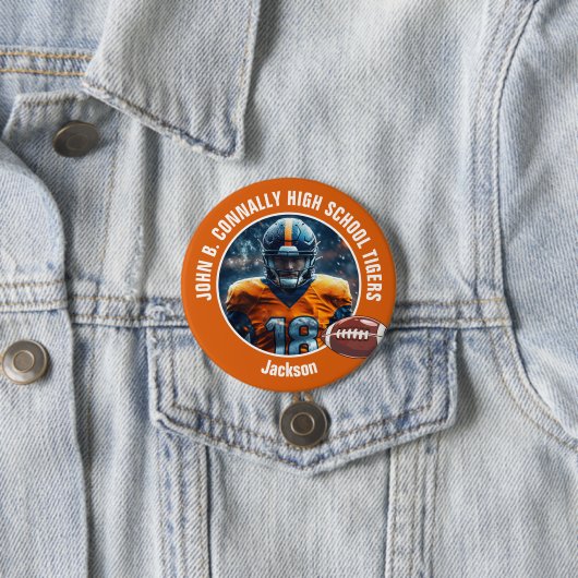 Orange High School Football Player Foto Groß Button (Beispiel)