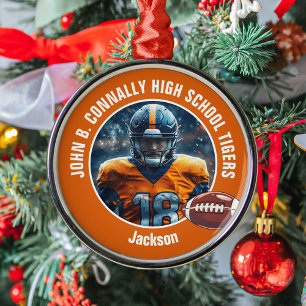 Orange High School Football Player Foto Weihnachte Ornament Aus Metall