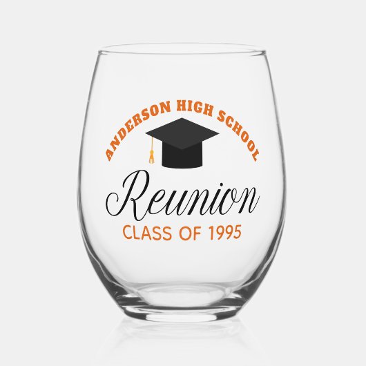 Orange High School Wiedersehen Party Custom Alumni Weinglas Ohne Stiel (Vorderseite)