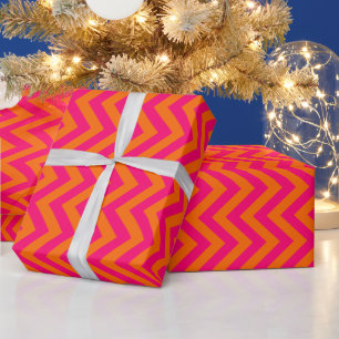 Orange Himbeer-Rosa Chevron-Zickzack-DIY-Farben Geschenkpapier