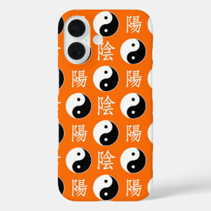 Orange Hintergrund Chinesisches Yinyang-Muster iPhone 16 Hülle