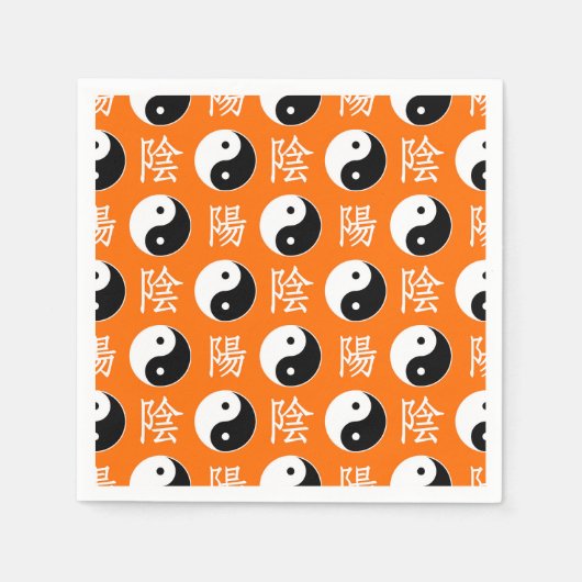 Orange Hintergrund Chinesisches Yinyang-Muster Serviette (Vorderseite)