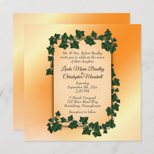 Orange Hochzeit im Herbst Einladung (Vorne/Hinten)