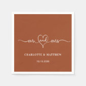 Orange-Hochzeitsbrauen mrs Herzskript einfach Serviette (Vorderseite)