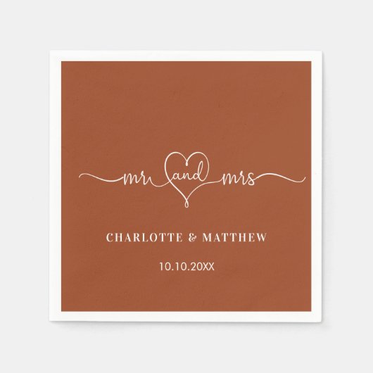 Orange-Hochzeitsbrauen mrs Herzskript einfach Serviette (Vorderseite)