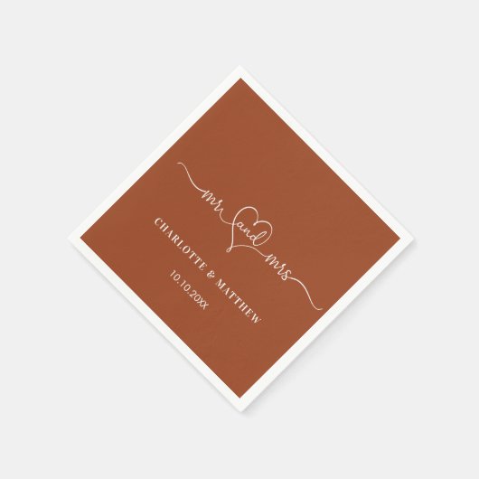 Orange-Hochzeitsbrauen mrs Herzskript einfach Serviette (Ecke)
