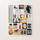 Orange Hockey Elements Stick Puck Player Puzzle (Vertikal)