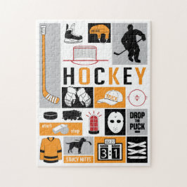 Orange Hockey Elements Stick Puck Player Puzzle