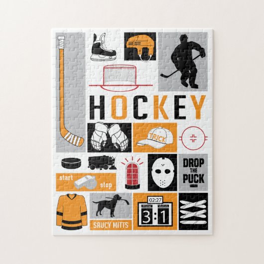 Orange Hockey Elements Stick Puck Player Puzzle (Vertikal)