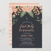 Orange Honey Blooms Floral First Holy Communion Einladung (Vorne/Hinten)