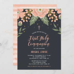 Orange Honey Blooms Floral First Holy Communion Einladung