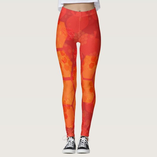 Orange Honeycomb Design Leggings (Vorderseite)