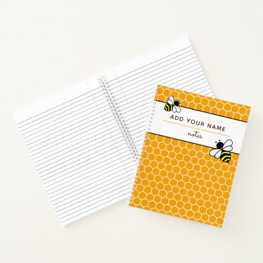 Orange Honeycomb Muster Bees Name Monogram Notizblock (Innenseite)