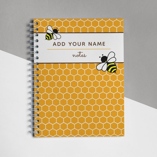 Orange Honeycomb Muster Bees Name Monogram Notizblock