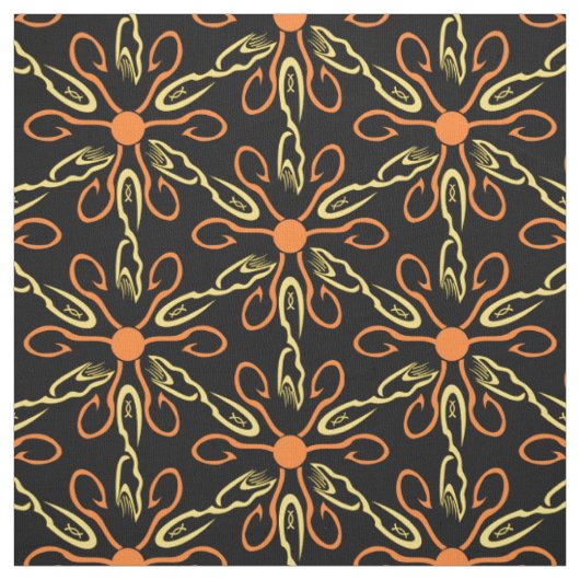 Orange Hook Yellow Hook Yellow Fish Blume Patter Stoff (Muster)