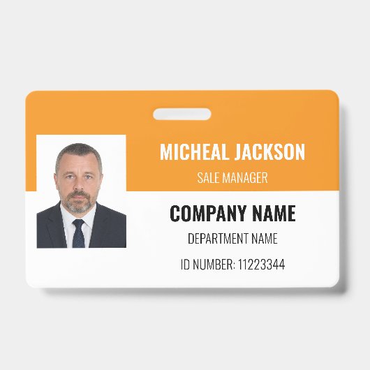Orange Horizontale Corporate ID-Abzeichen Ausweis (Vorderseite)
