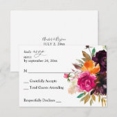 Orange, Hot Pink, Lila Fall Floral RSVP Karte (Vorne/Hinten)